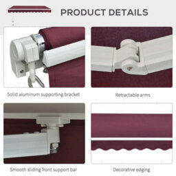 Outsunny Garden Sun Shade Canopy Retractable Awning, 3 X 2.5M, Wine Red - thumbnail 7