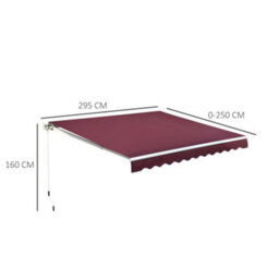 Outsunny Garden Sun Shade Canopy Retractable Awning, 3 X 2.5M, Wine Red - thumbnail 3