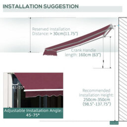 Outsunny Garden Sun Shade Canopy Retractable Awning, 3 X 2.5M, Wine Red - thumbnail 8