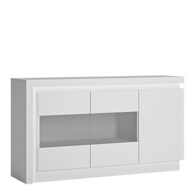 Furniture To Go Lyon 3 Door Glazed Sideboard (Including Led Lighting) In White And High Gloss - image 1