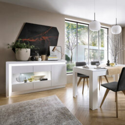 Furniture To Go Lyon 3 Door Glazed Sideboard (Including Led Lighting) In White And High Gloss - thumbnail 3