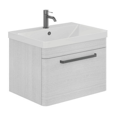 Plum&clay Emery Textured White Wall Hung Bathroom Vanity Unit & Basin Set With Gun Grey Handles (W)80Cm (H)46Cm - image 1