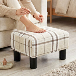 Homcom Chic Linen Fabric Foot Stool Ottoman Cube With Legs, Multi-Colored - thumbnail 6
