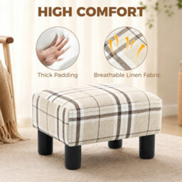 Homcom Chic Linen Fabric Foot Stool Ottoman Cube With Legs, Multi-Colored - thumbnail 4