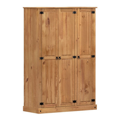 Wardrobe 3 Door Budget Mexican Bedroom Triple Robe Solid Wood Pine Wooden - image 1