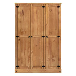 Wardrobe 3 Door Budget Mexican Bedroom Triple Robe Solid Wood Pine Wooden - thumbnail 4