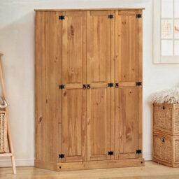 Wardrobe 3 Door Budget Mexican Bedroom Triple Robe Solid Wood Pine Wooden - thumbnail 5