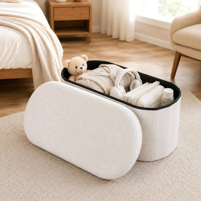White Teddy Fleece 76Cm Boucle Storage Ottoman Foldable Footstool Bench For Living Room Bedroom - image 1