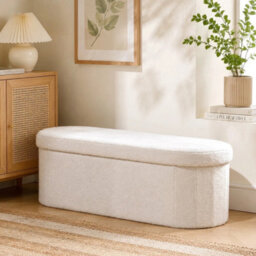 White Teddy Fleece 76Cm Boucle Storage Ottoman Foldable Footstool Bench For Living Room Bedroom - thumbnail 3
