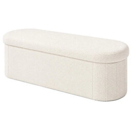 White Teddy Fleece 76Cm Boucle Storage Ottoman Foldable Footstool Bench For Living Room Bedroom - thumbnail 4
