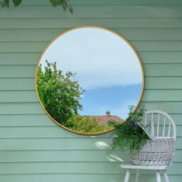 Mirroroutlet The Fenestra Gold Edged Circular Modern Garden Wall Mirror 110Cm Diameter - thumbnail 1