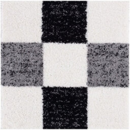 The Rugs Black Grey And Ivory Soft Checkerboard Design Fluffy Shaggy Rugs And Runners High Pile Living Room Kitchen Hallway 381 - thumbnail 1