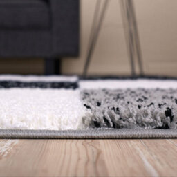 The Rugs Black Grey And Ivory Soft Checkerboard Design Fluffy Shaggy Rugs And Runners High Pile Living Room Kitchen Hallway 381 - thumbnail 5