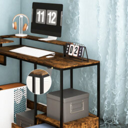 FURNOLD Industrial L Shaped Computer Desk With Storage Drawer And Monitor Stand - thumbnail 5