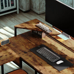 FURNOLD Industrial L Shaped Computer Desk With Storage Drawer And Monitor Stand - thumbnail 2