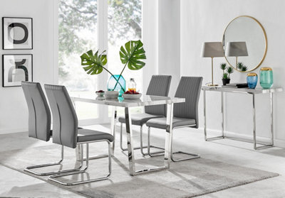 Furniturebox Uk Kylo White Marble Effect Dining Table & 4 Grey Lorenzo Chairs - image 1