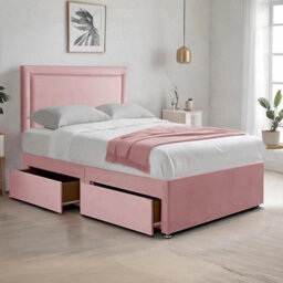 Pink Plush 3Ft Single Bed With Matttress  2 Storage Drawers And 20 Inch Plain Borderd Headboard - thumbnail 1