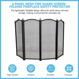 Thorness Folding Four Panel Mesh Fire Guard Screen Durable Fireplace Safety Protector - thumbnail 4