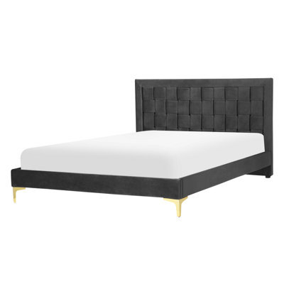 Beliani Bed Velvet Limoux 140 X 200 Cm (Eu Double) Black - image 1