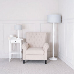 Valuelights Victoria Traditional White Wood Candlestick Floor Lamp With Grey Drum Shade - thumbnail 4