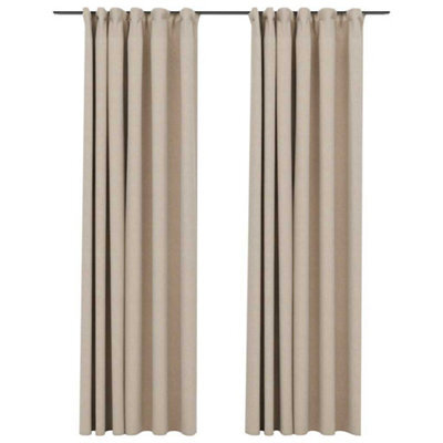 Berkfield Premium Linen-Look Blackout Curtains With Hooks 2 Pcs Beige 140X225 Cm