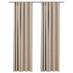 Berkfield Premium Linen-Look Blackout Curtains With Hooks 2 Pcs Beige 140X225 Cm