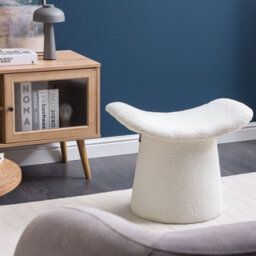 Wyld And Coco Off-White Boucle Teddy Pouffe Footstool With Foam Filling, 570mm X 460mm - thumbnail 2