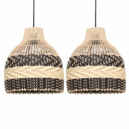First Choice Lighting Set Of 2 Tanya Natural Rattan Mix Pendant Lightshades