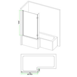 Fnx Bathrooms L-Shape Bath Screen 6mm Toughened Clear Glass With Black Aluminium Frame - 1400 X 825mm Adjustable - thumbnail 2