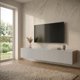 Heze Furniture Joyce Wall Mounted Tv Unit Modern Fluted Matt Finish 200Cm - Arctic Grey - thumbnail 2