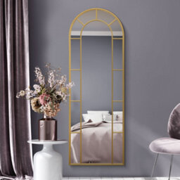 "Mirroroutlet Arcus - Gold Framed Arched Full Length Leaner / Wall Mirror 67"" X 24"" (170Cm X 60Cm)"