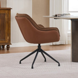 Matteo Brown Faux Leather Modern Office Armchair With Swivel Base - Ergonomic Home & Vanity Chair For Living Room & Bedroom - thumbnail 9