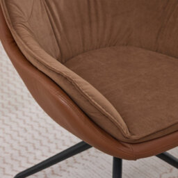 Matteo Brown Faux Leather Modern Office Armchair With Swivel Base - Ergonomic Home & Vanity Chair For Living Room & Bedroom - thumbnail 3