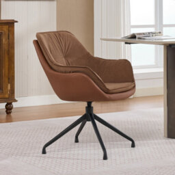 Matteo Brown Faux Leather Modern Office Armchair With Swivel Base - Ergonomic Home & Vanity Chair For Living Room & Bedroom - thumbnail 2