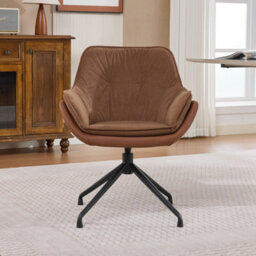 Matteo Brown Faux Leather Modern Office Armchair With Swivel Base - Ergonomic Home & Vanity Chair For Living Room & Bedroom - thumbnail 1