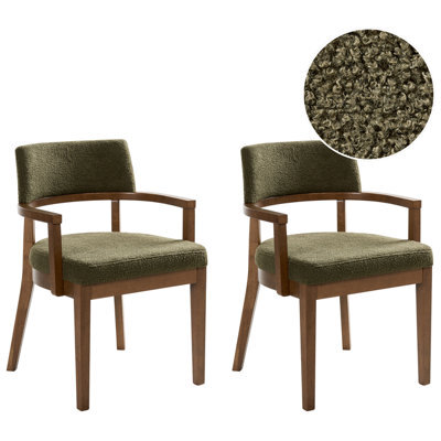 Beliani Set Of 2 Dining Chairs Dalbo Boucle Brown/ Green - image 1