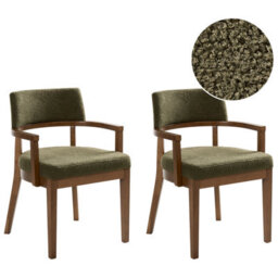 Beliani Set Of 2 Dining Chairs Dalbo Boucle Brown/ Green - thumbnail 1