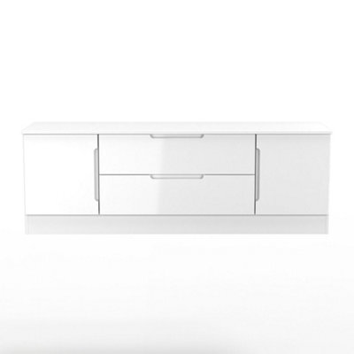 Messina Gloss White Tv Stand With 2 Drawers, (H)49.5Cm X (W)144.2Cm X (D)40Cm - image 1