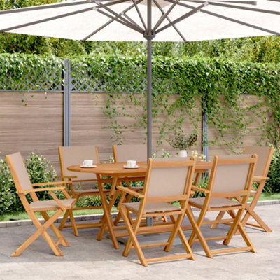Berkfield Folding Garden Chairs 6 Pcs Taupe Fabric And Solid Wood - image 1