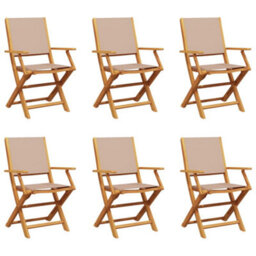 Berkfield Folding Garden Chairs 6 Pcs Taupe Fabric And Solid Wood - thumbnail 2