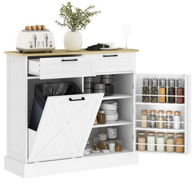 Sideboard With Tilt-Out Trash Bin, Kitchen Sideboard With 2 Drawers, Shelves - image 1