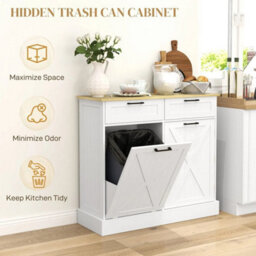 Sideboard With Tilt-Out Trash Bin, Kitchen Sideboard With 2 Drawers, Shelves - thumbnail 3