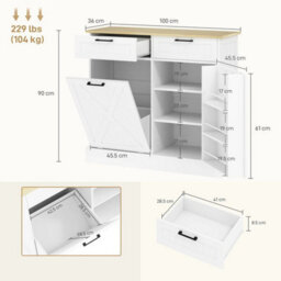 Sideboard With Tilt-Out Trash Bin, Kitchen Sideboard With 2 Drawers, Shelves - thumbnail 2