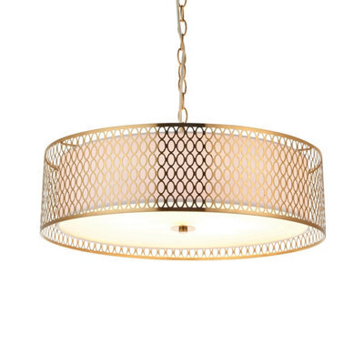 Luminosa Lighting Luminosa Cordero Single Pendant Ceiling Lamp, Gold Effect Plate, White Fabric, Frosted Glass - image 1