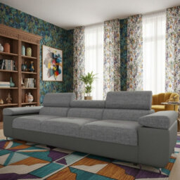 Torezio 3 Seater Sofa For Living Room With Adjustable Headrests Chipboard Frame Metal Legs 263X102X70Cm Grey And Grey Melange - thumbnail 1