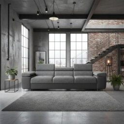 Torezio 3 Seater Sofa For Living Room With Adjustable Headrests Chipboard Frame Metal Legs 263X102X70Cm Grey And Grey Melange - thumbnail 2