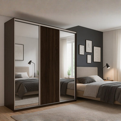 Grande 277 Ii Sliding Wardrobe With 2 Mirrors Oak Sonoma Chocolate - image 1