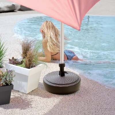 Urbn-Living Urbnliving Height 13Cm 10L Round Brown Colour Plastic Umbrella Parasol Base Stand Garden Sunshade Holder - image 1