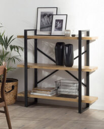 Beliani 3 Tier Shelving Unit Timber 111 Cm Light Brown - thumbnail 2