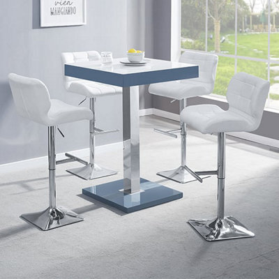 Furniture in Fashion Topaz Glass White Grey Bar Table 4 Candid White Stools - image 1